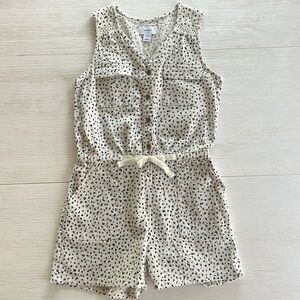 Old Navy Girls Linen Blend Romper Ivory w/Black Leopard Spots & Pockets Size 8/M